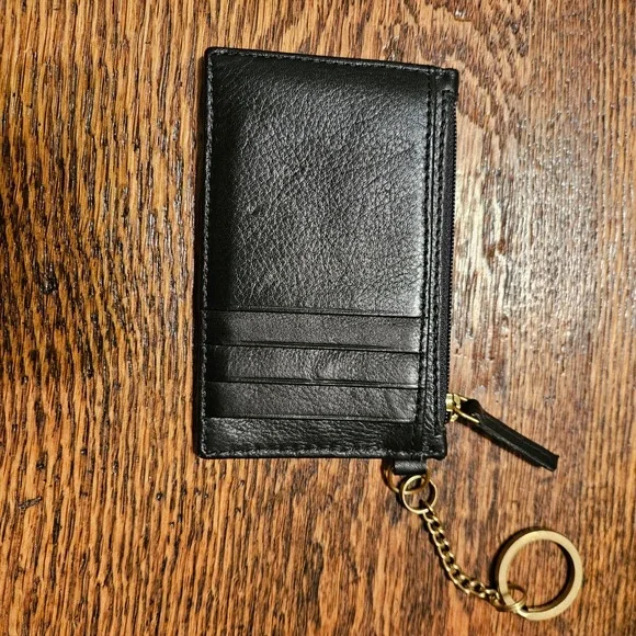 Margot NY Black Pebbled Leather Card Case Keychain Coin Purse Gold Hardware - Picture 3 of 5